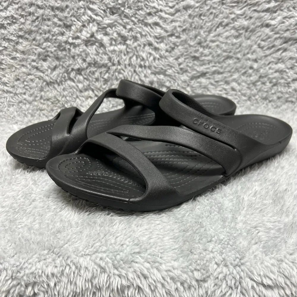 Crocs Sandals Womens 8 Kadee II Black Slides Z Strap Comfort Slip On Lightweight